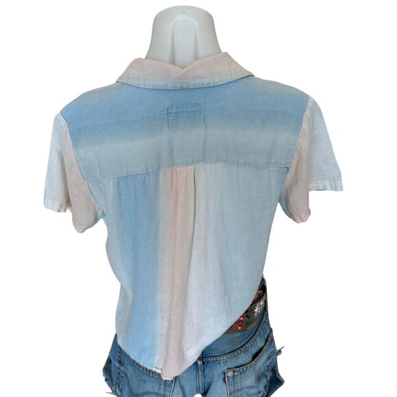 Rails Blue Ombre Short Sleeve Button Down Shirt SMALL Oversized Linen Boxy $148 - Picture 7 of 9